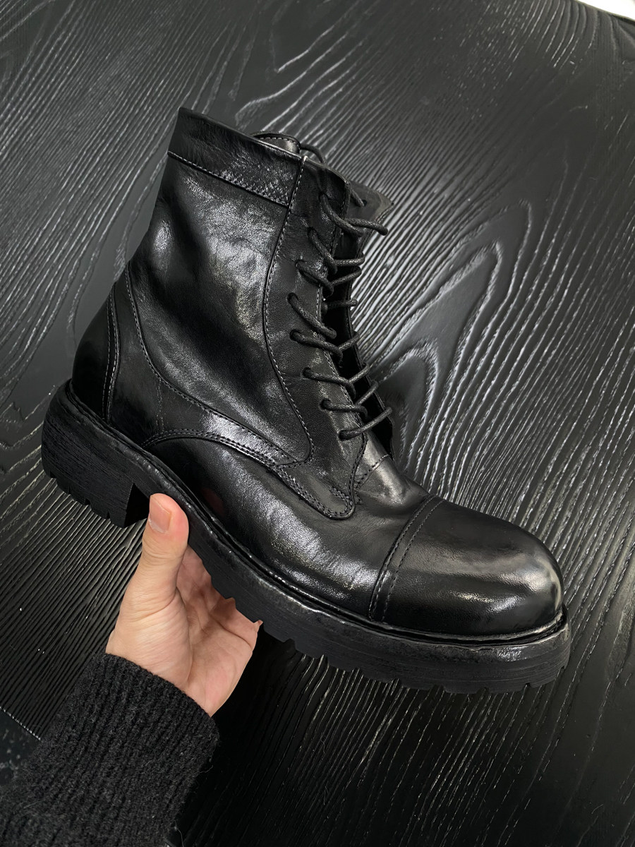 Black Domain Washed Horsehide Goodyear-Welted High-Shaft Boots