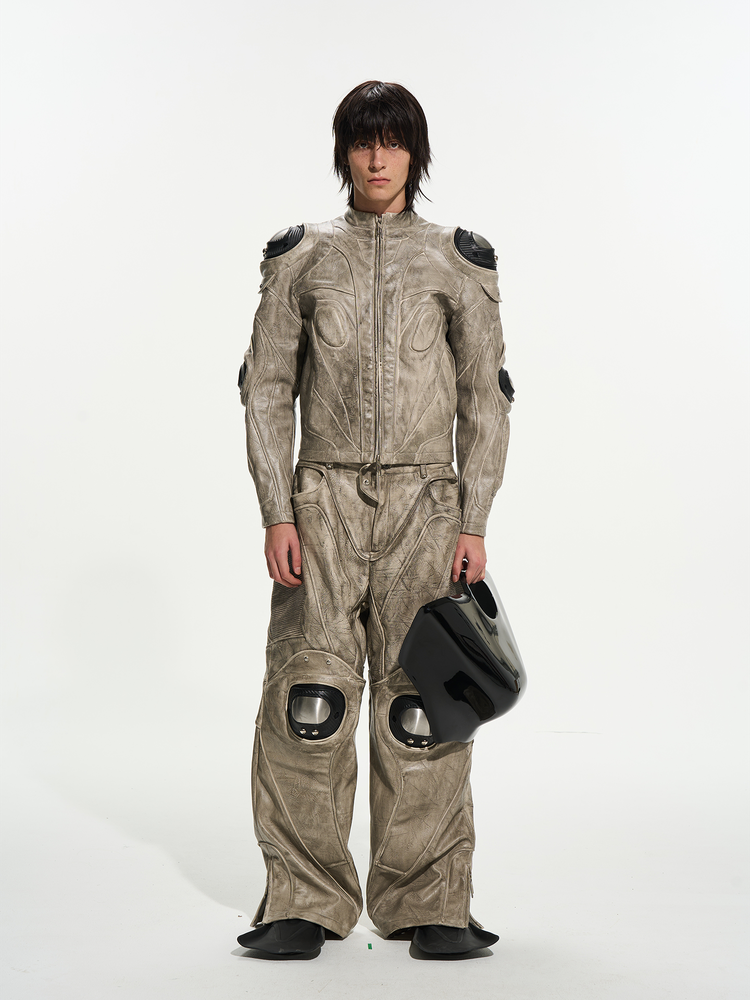 Heavy-Duty Metal Armor Motorcycle Leather Jacket