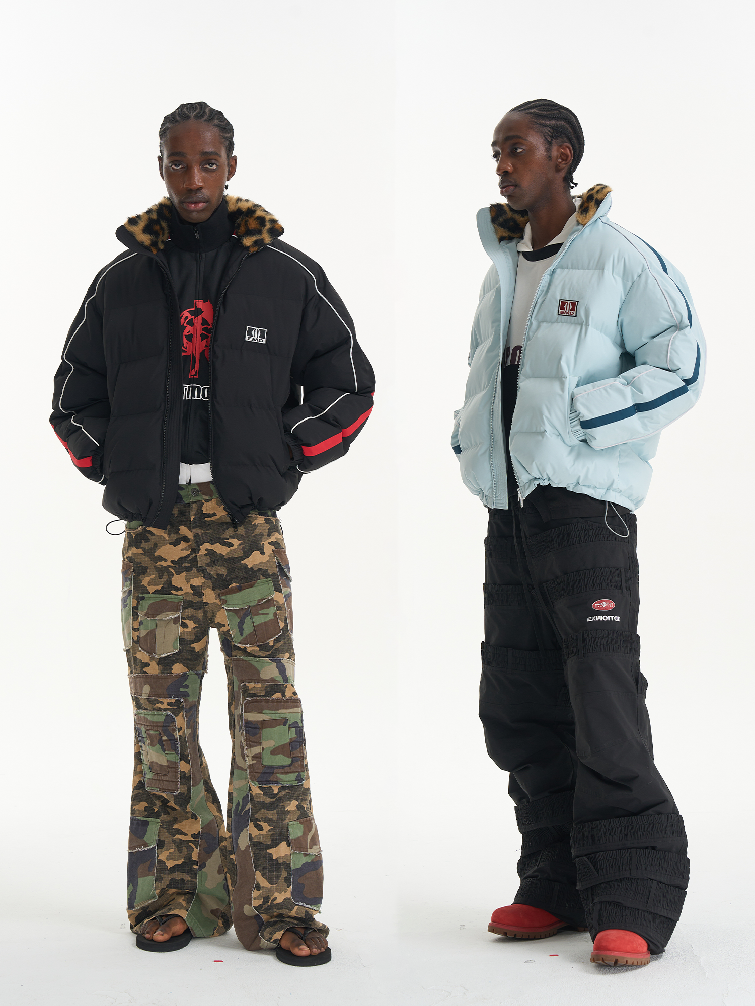 Sport Color-Block Fur Collar Quilted Jacket