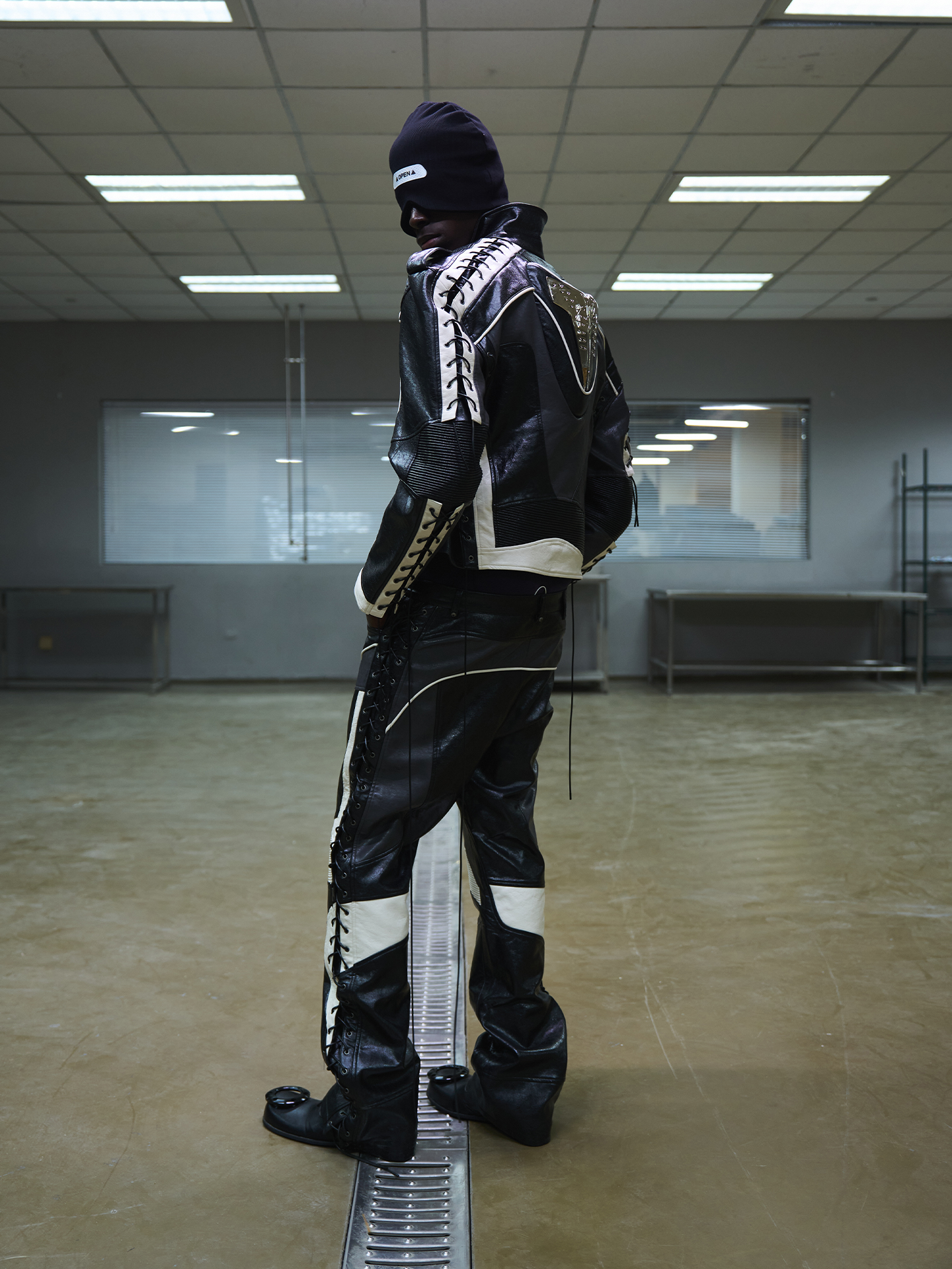 Color-Block Armor Motorcycle Strap Jacket