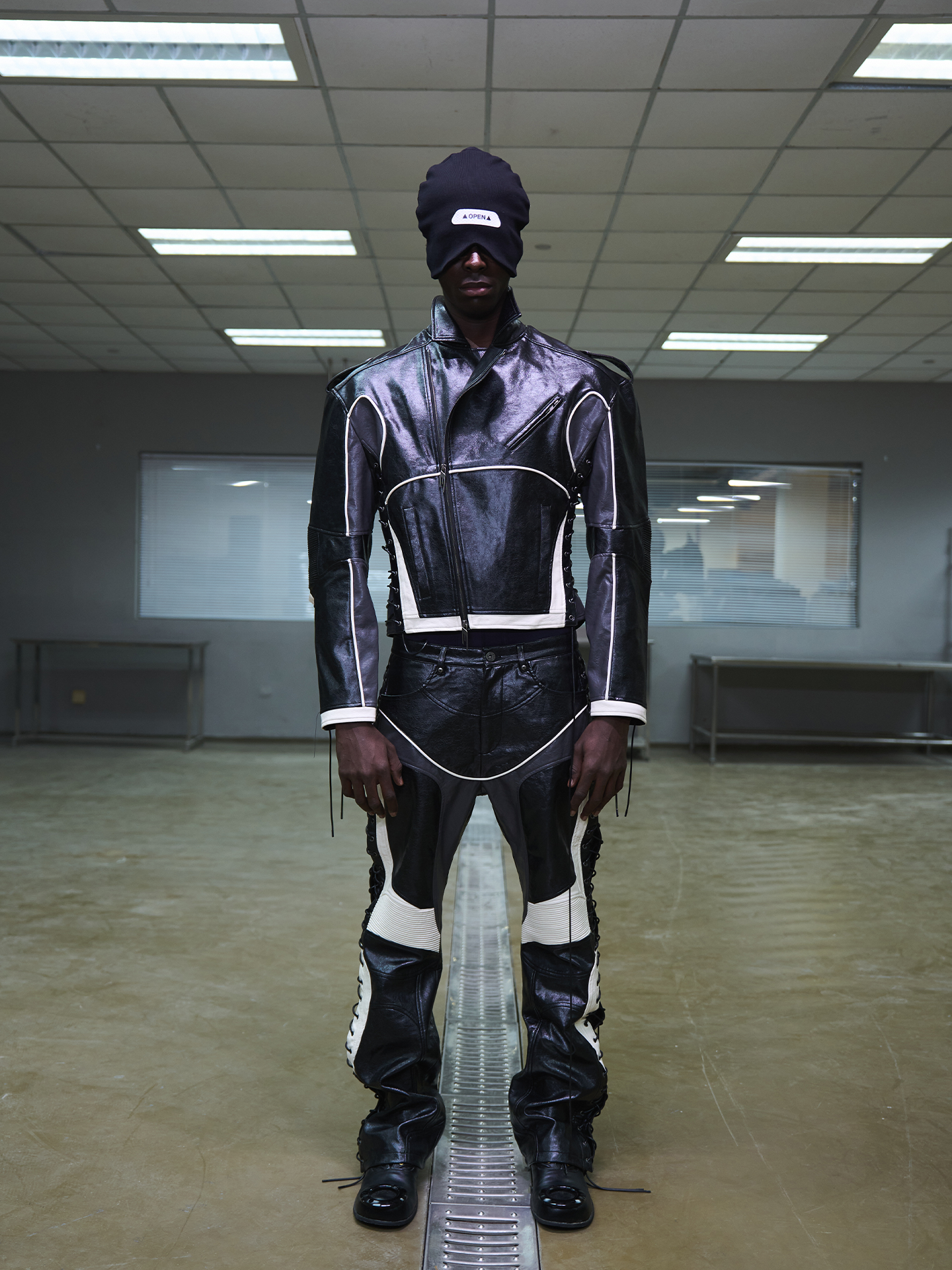 Color-Block Motorcycle Strap Pants