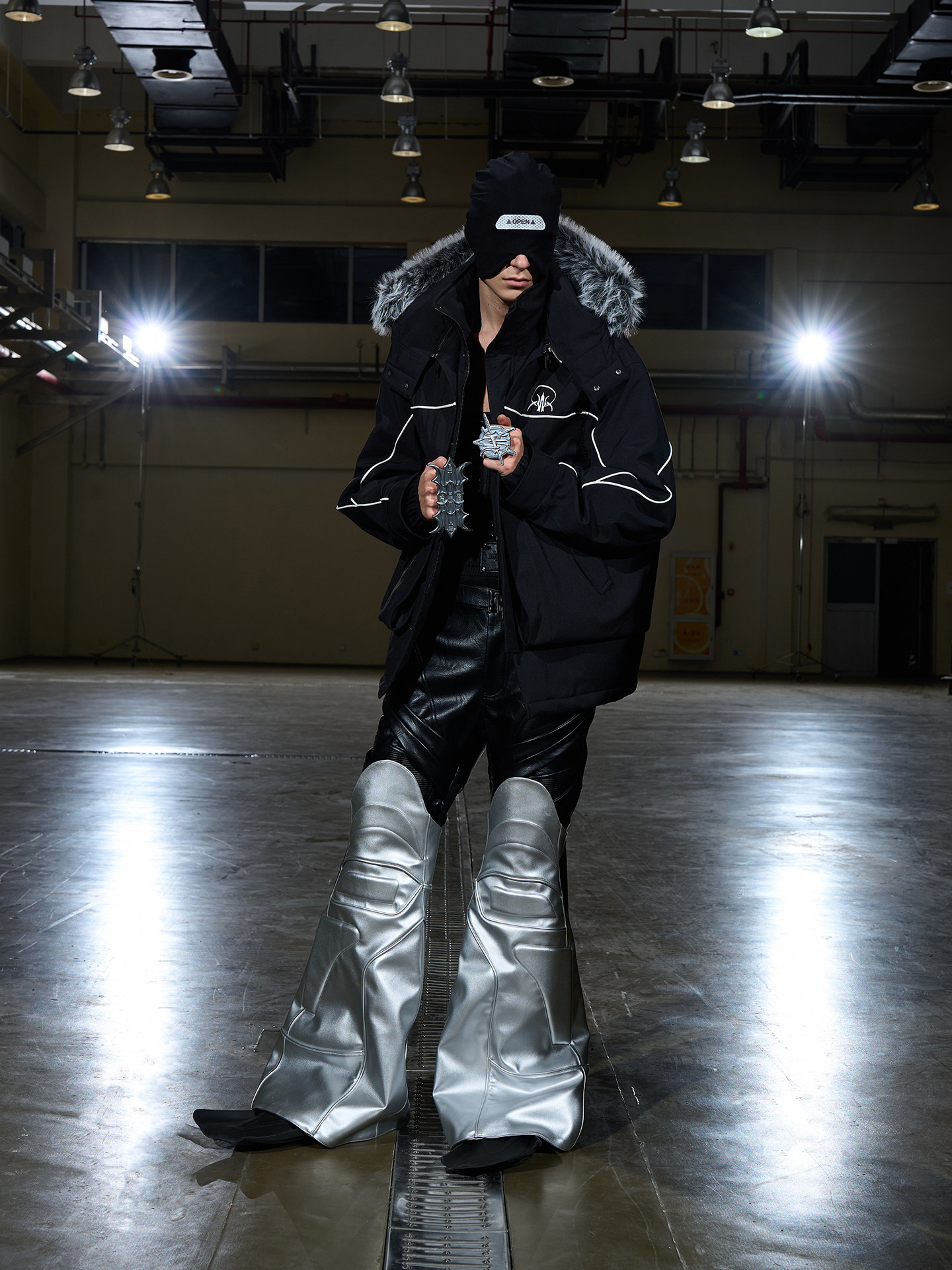 Detachable Black & White Fur Collar Parka