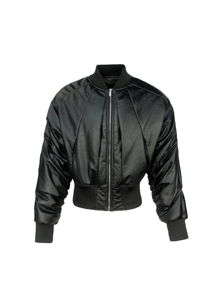 [Sold Out] Cracked Texture “Radiant Line” Hidden Stitch Bomber Jacket