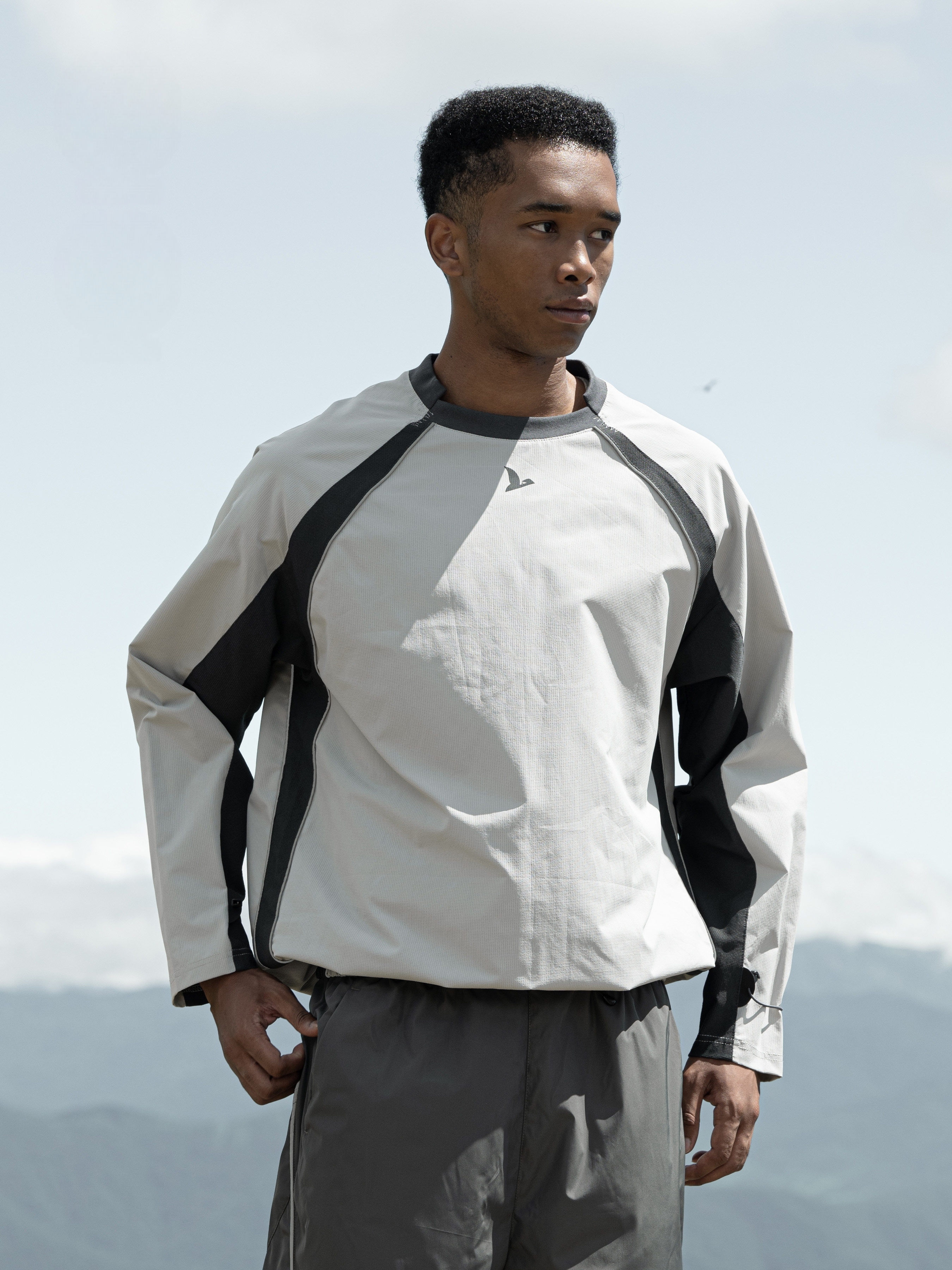 Waffle-Knit Reflective Panel Long Sleeve