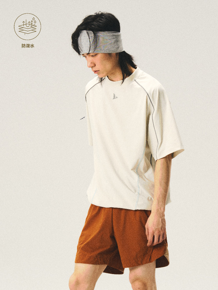Water-Repellent Reflective Panel Drawstring Short Sleeve T-Shirt
