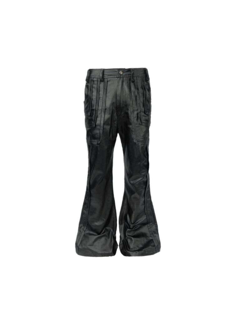 [Sold Out] Geometric Flap-Cut Waxed Flare Jeans