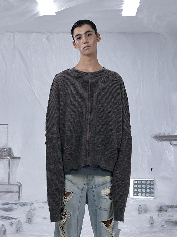 INSIDE OUT Distressed Deconstructed Sweater