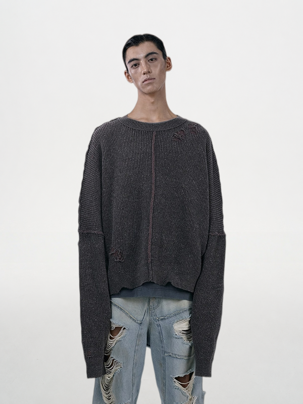 INSIDE OUT Distressed Deconstructed Sweater