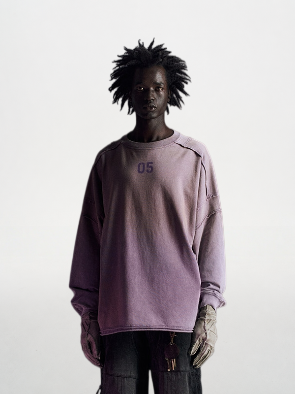 "05" Garment-Washed & Aged Long Sleeve T-Shirt