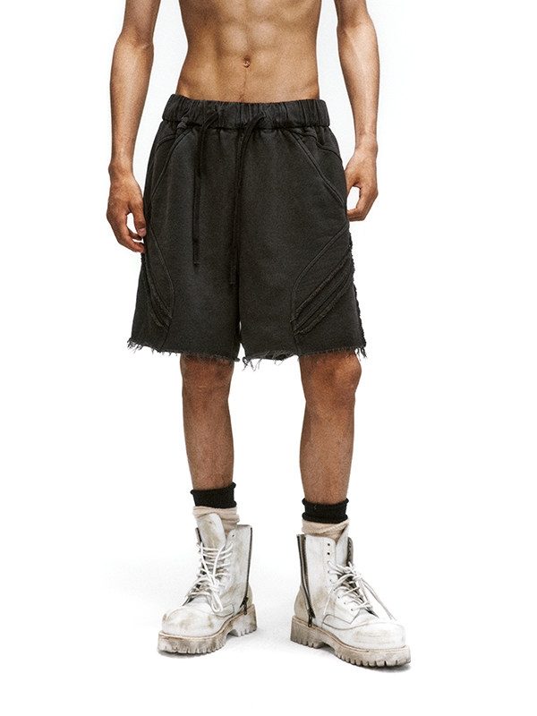 Raw-Edge Structured Shorts
