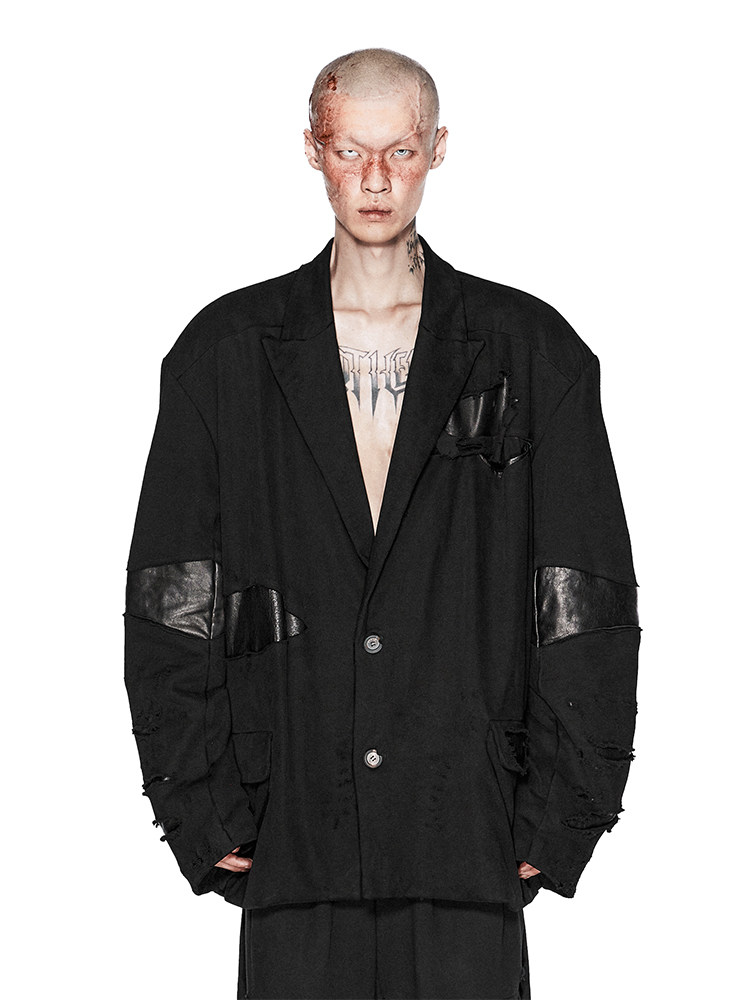 MAD PRO Leather-Paneled Deconstructed Oversized Blazer