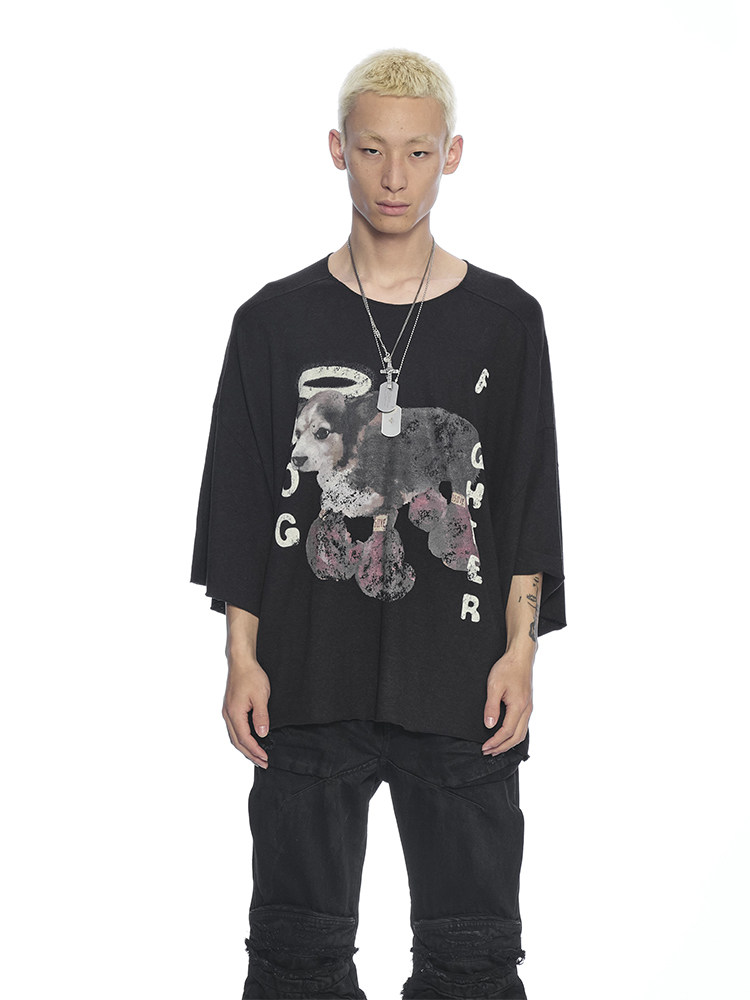 Boxing Puppy Graphic Cropped Sleeve Tee