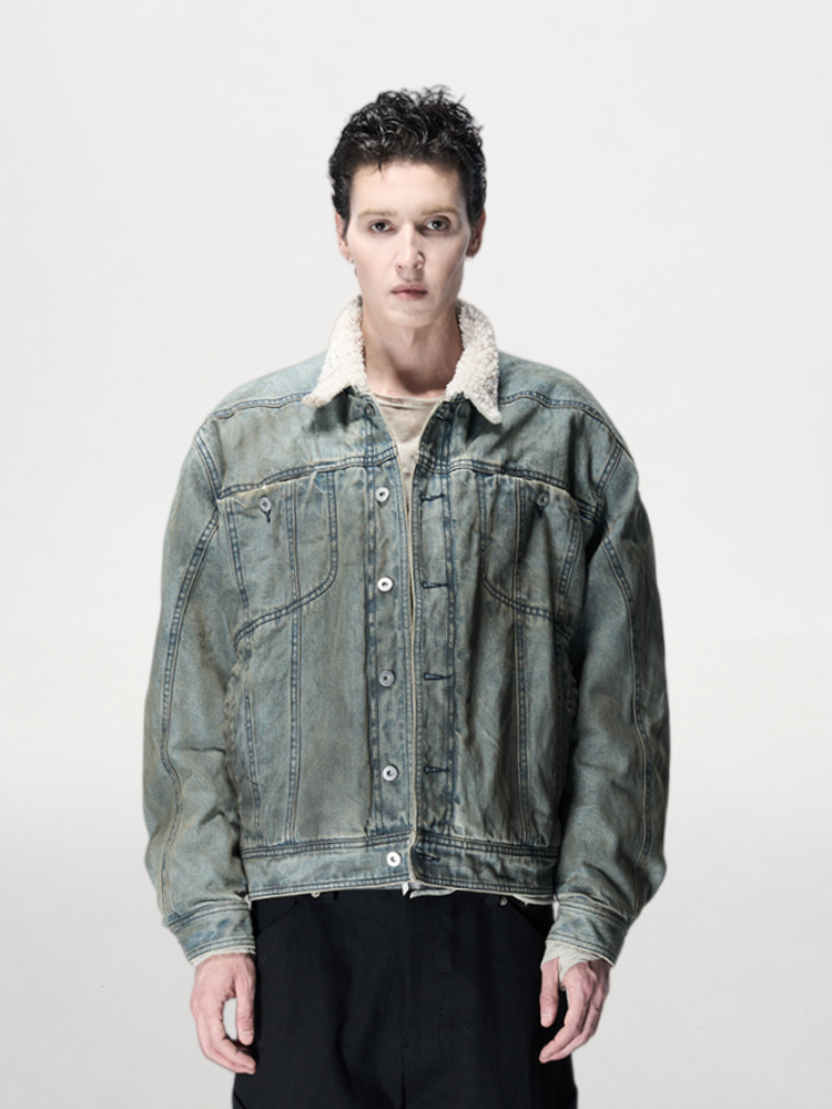 SAVAGES Fur-Lined Washed Denim Jacket