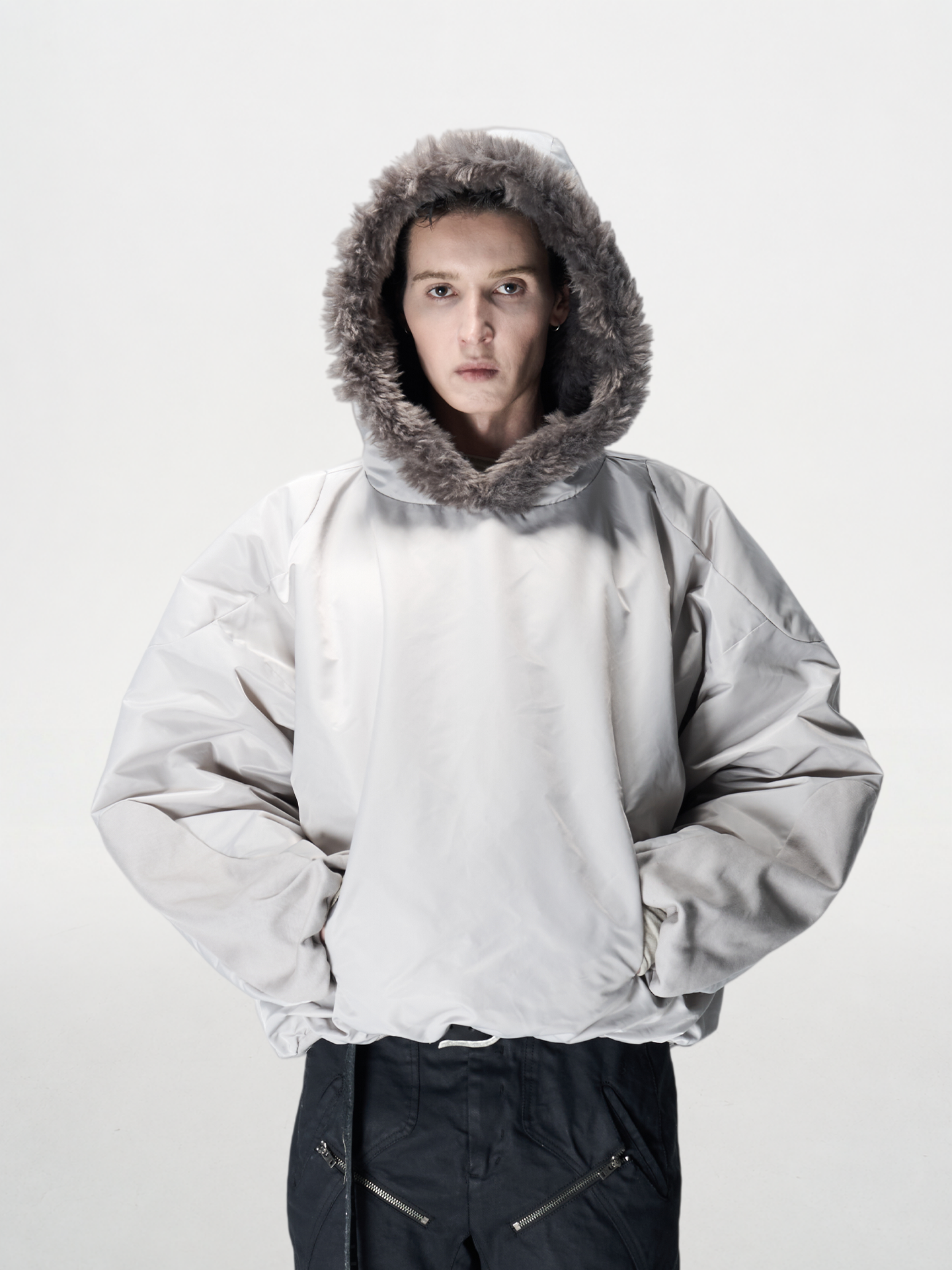Fleece-Collar Pullover Padded Hoodie