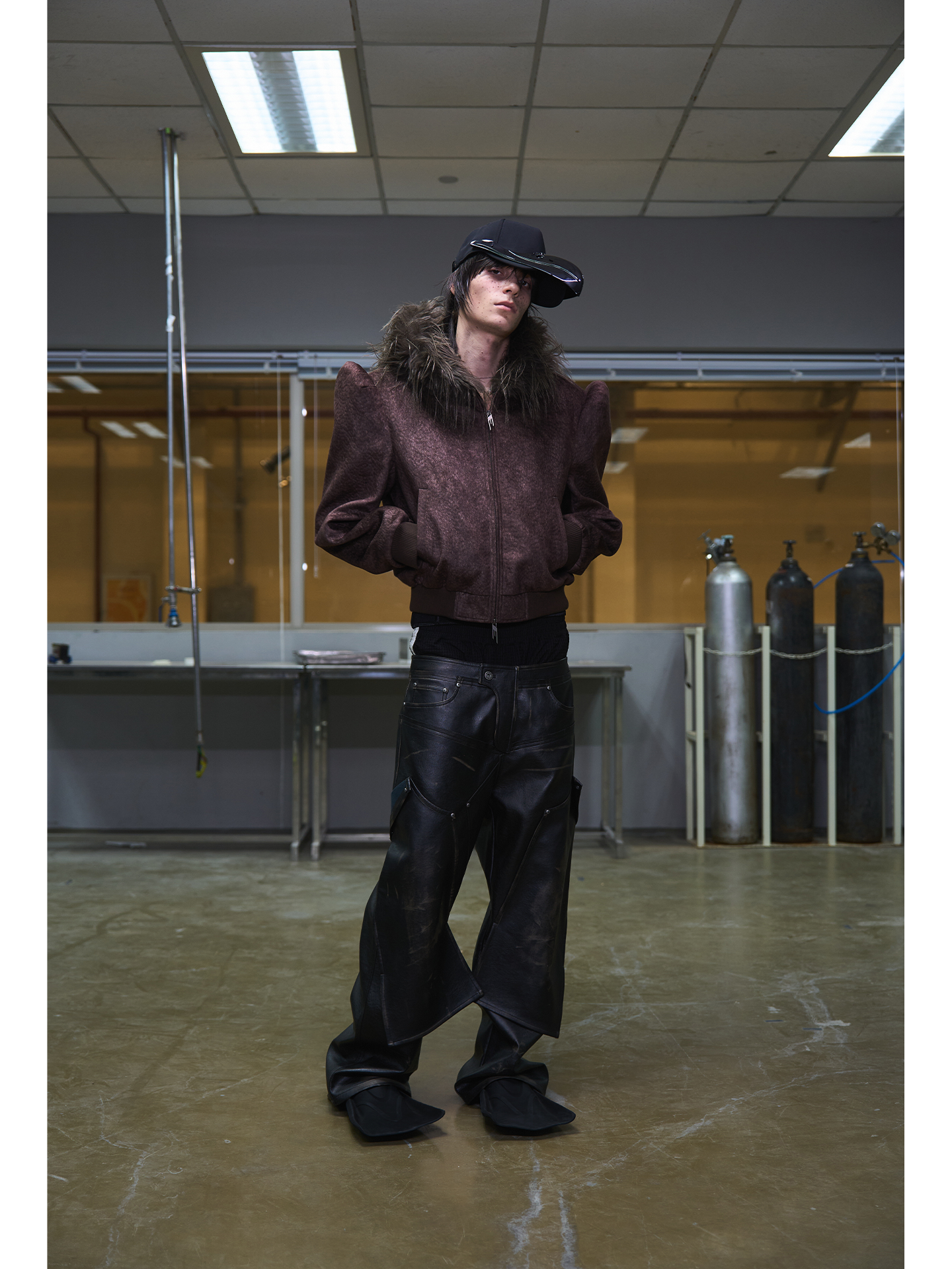 Structured Shoulder Hooded Shearling Jacket