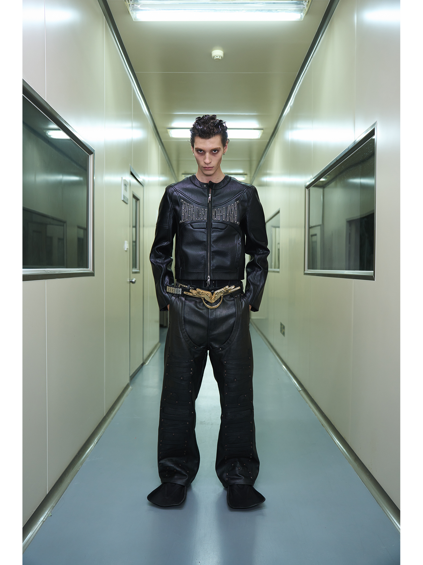 Short Structured Leather Motorcycle Jacket