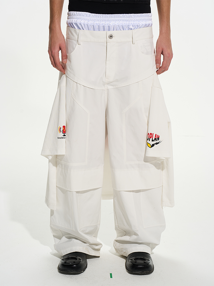 Layered Double-Waist White Pants