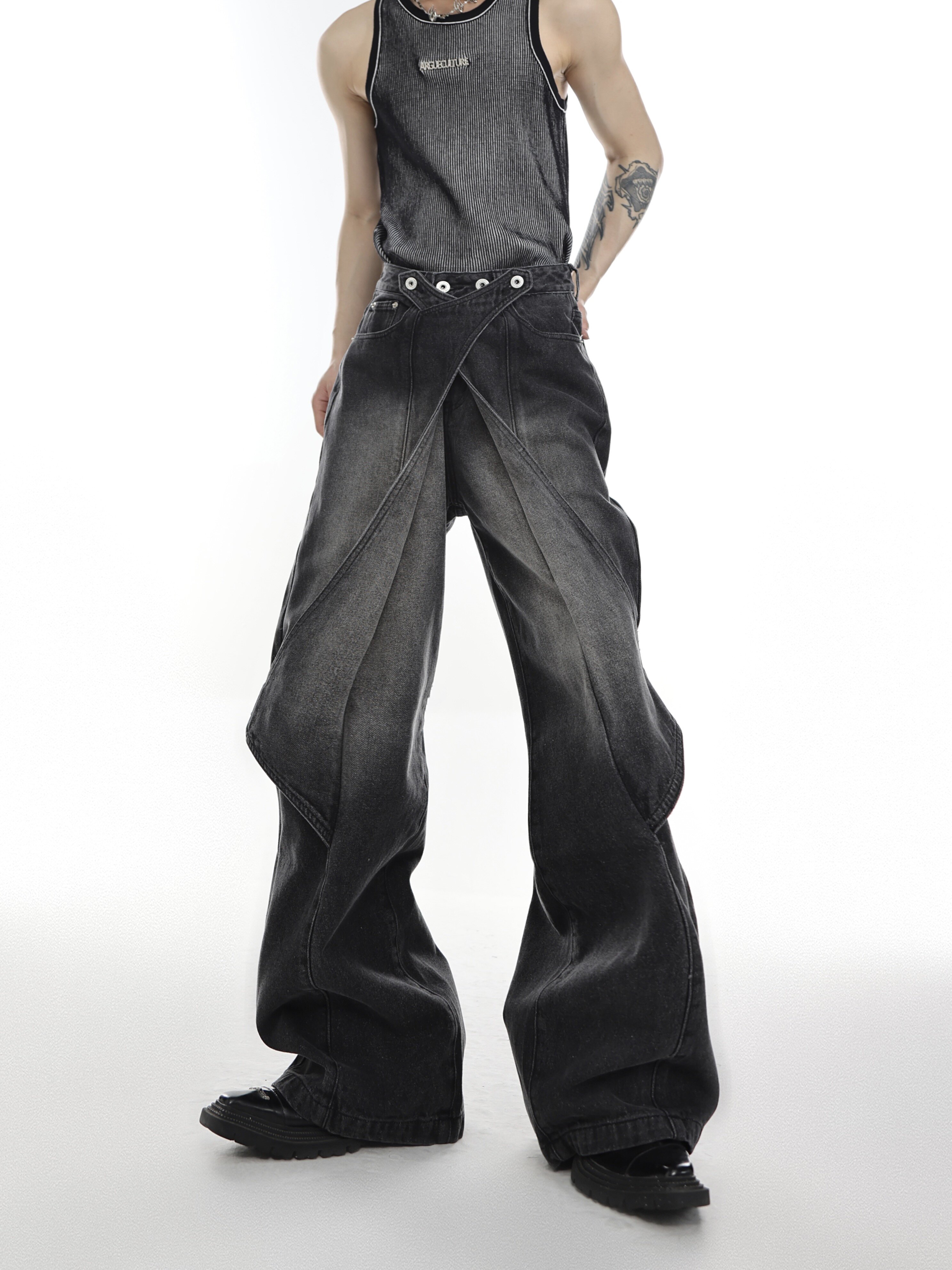 Washed Distressed Deconstructed Jeans