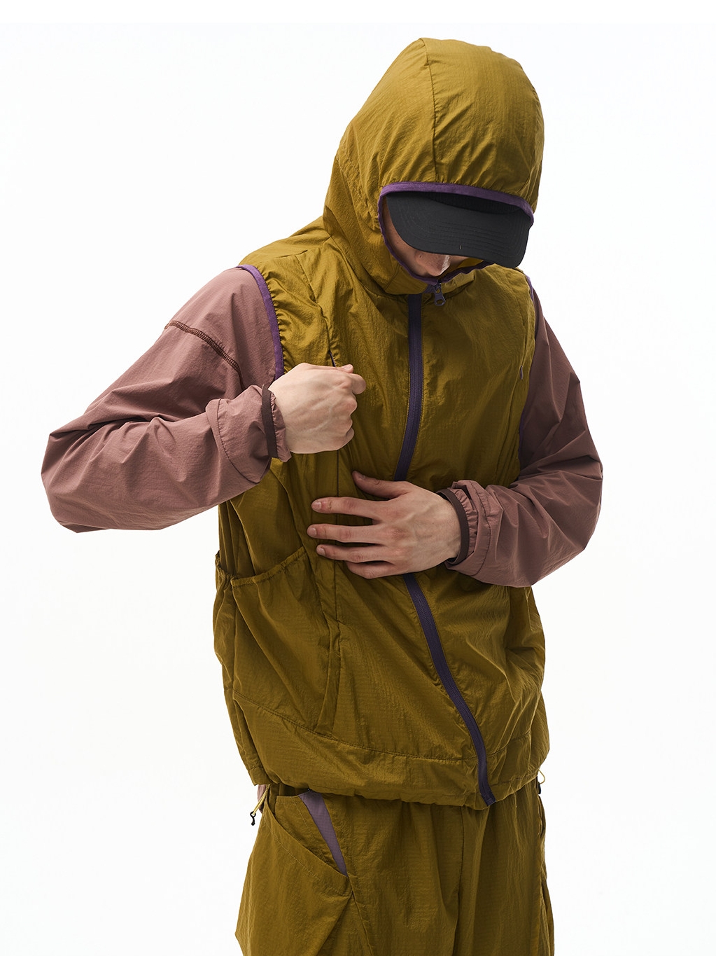 Ripstop Asymmetric Placket Sun-Protective Hooded Vest