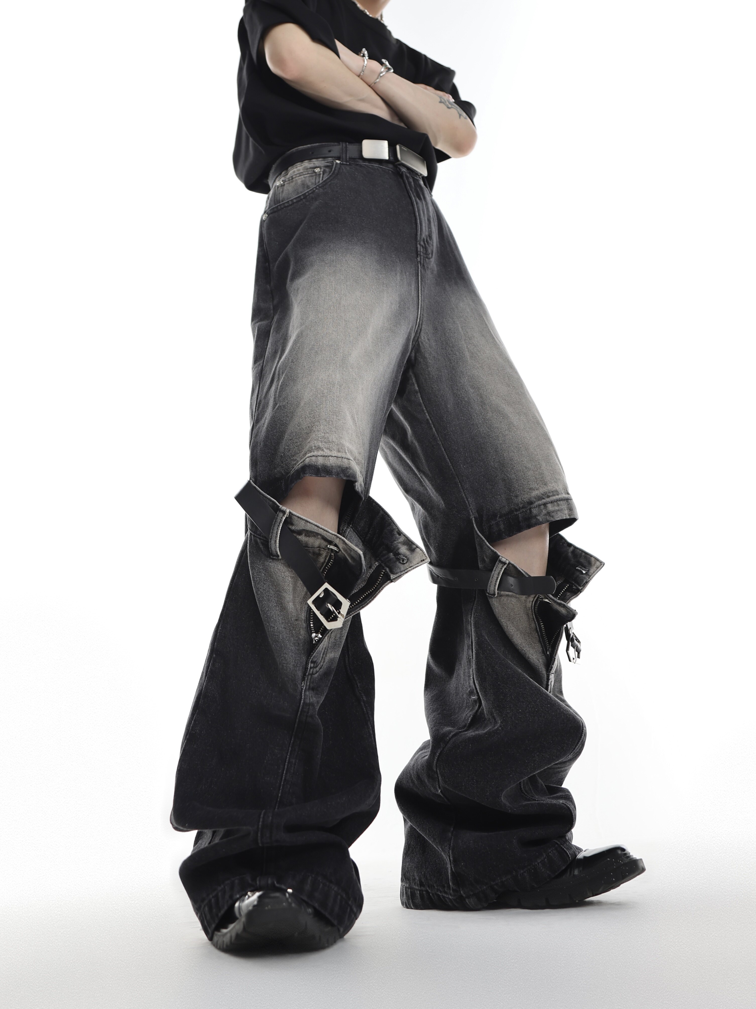 Hollow-Out Cutout Washed Distressed Jeans