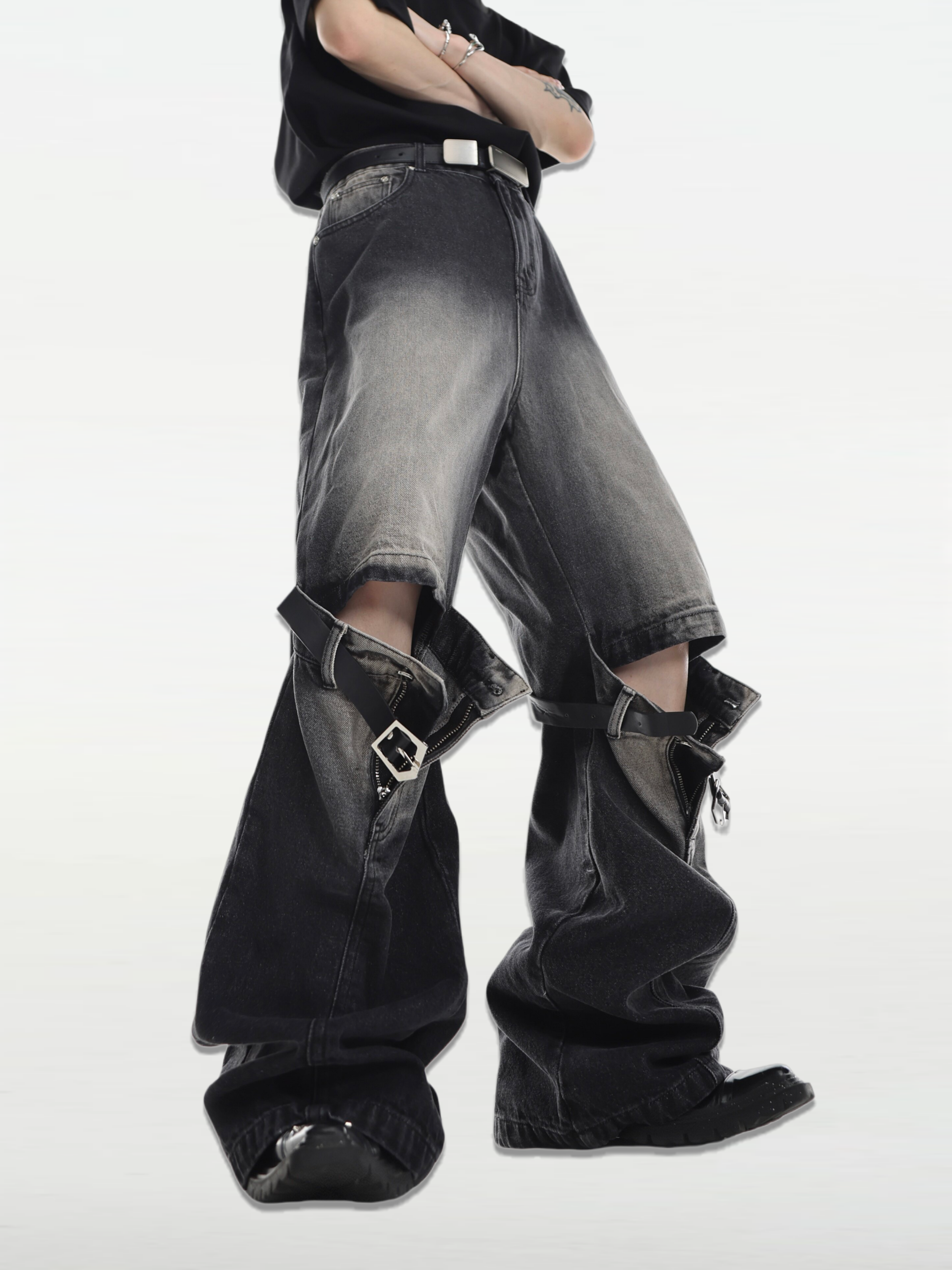 Hollow-Out Cutout Washed Distressed Jeans