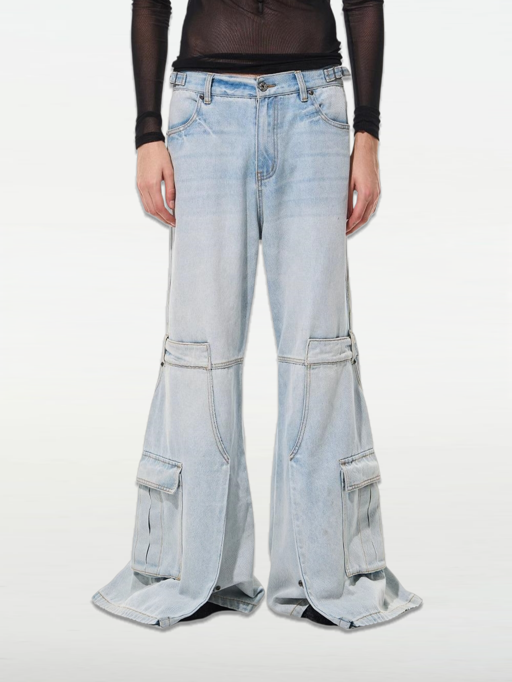 Dual Opening Visual Light Wash Denim Pants