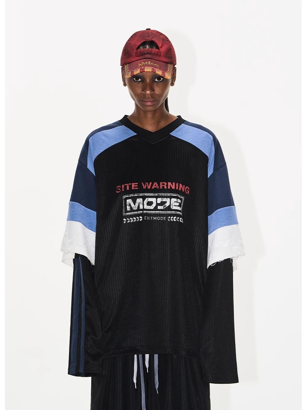 EXITMODE BY BLINDNOPLAN Color-Blocked Textured Print Layered Jersey
