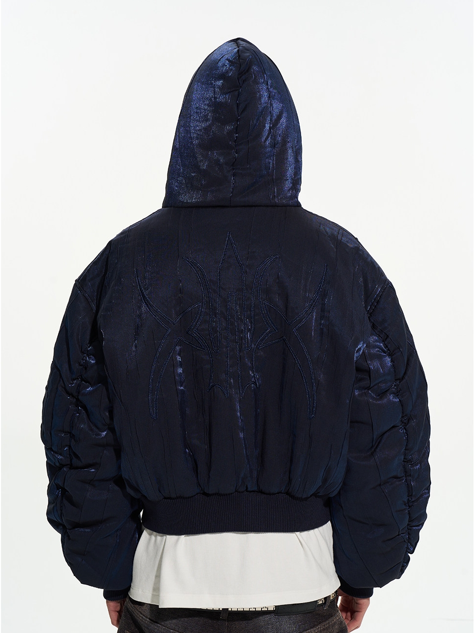 Textured Ribbed Oversized Hooded Puffer Jacket