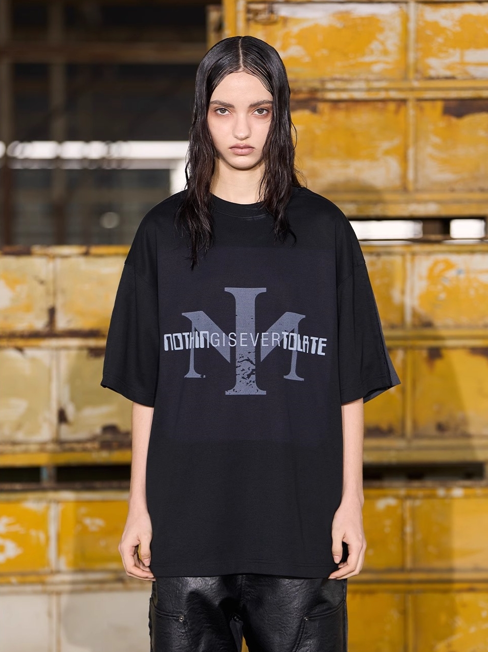EXITMODE BY BLINDNOPLAN 24SS Double-Layered Deconstructed Print T-Shirt