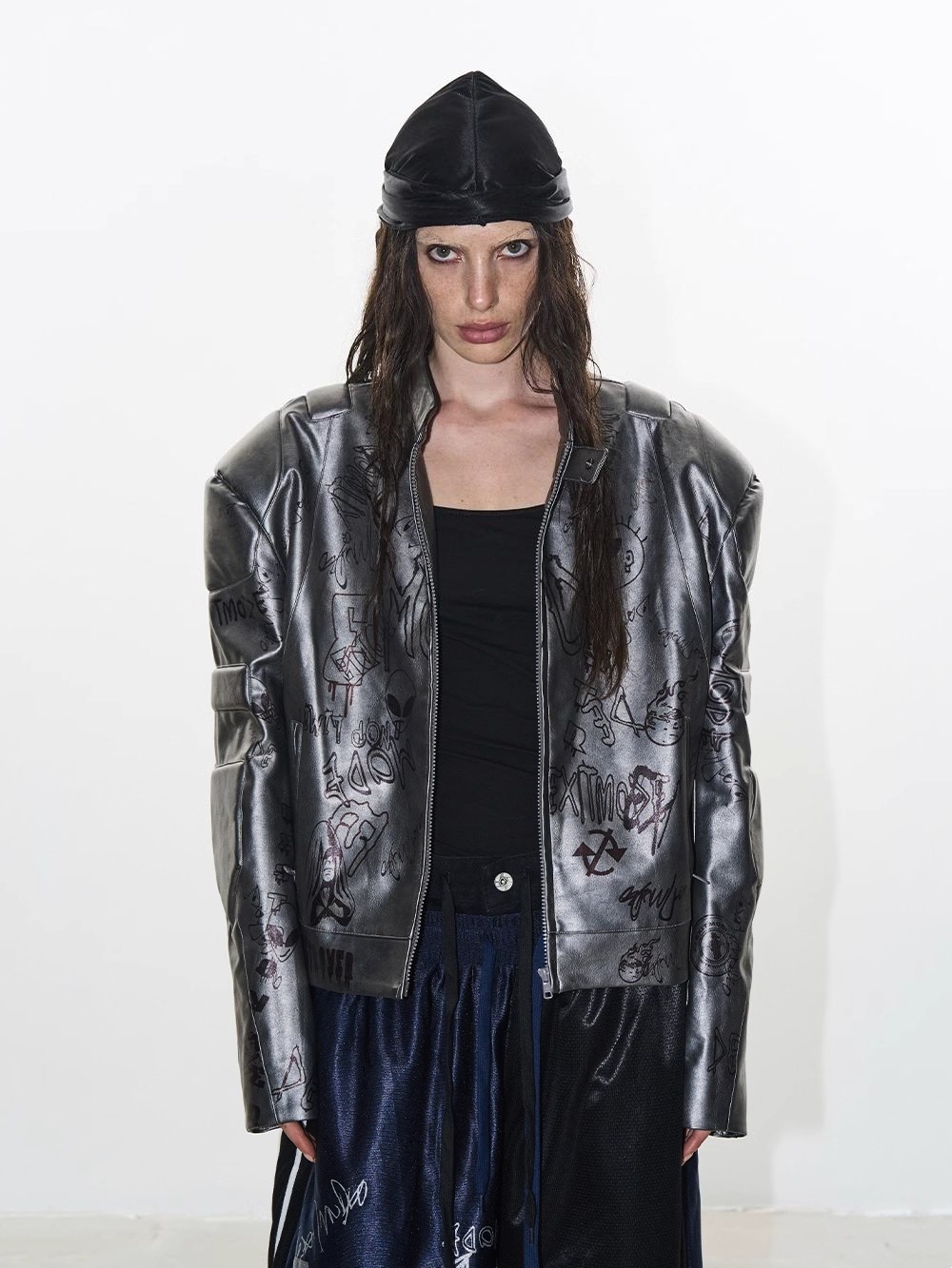 EXITMODE BY BLINDNOPLAN 24AW Graffiti Biker Leather Jacket