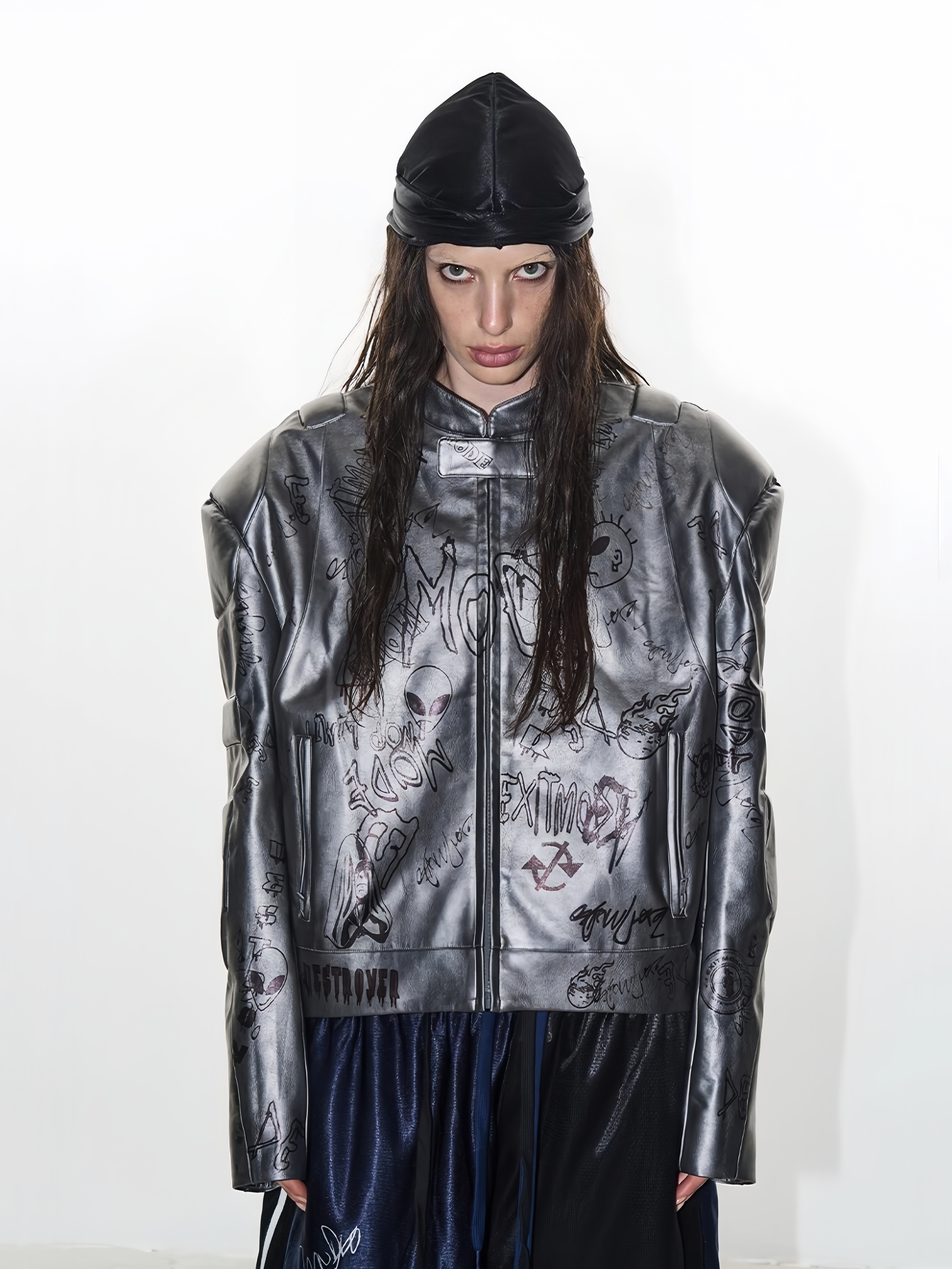 EXITMODE BY BLINDNOPLAN 24AW Graffiti Biker Leather Jacket