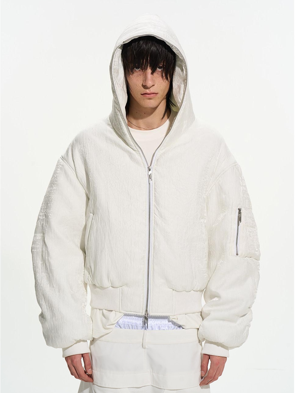 Textured Ribbed Oversized Hooded Puffer Jacket