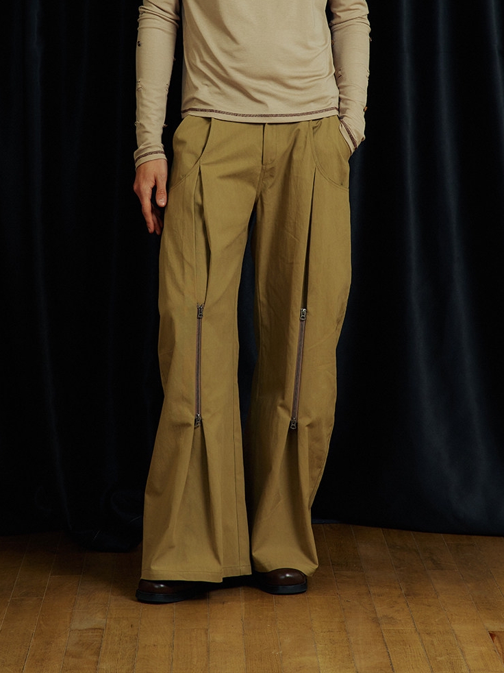 Khaki Pleated Casual Pants