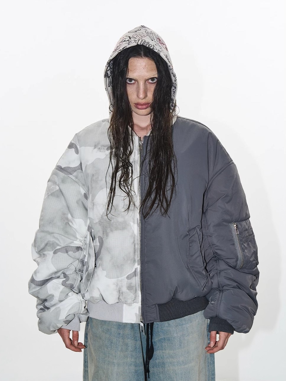 EXITMODE BY BLINDNOPLAN Yin-Yang Graffiti Hooded Bomber Jacket