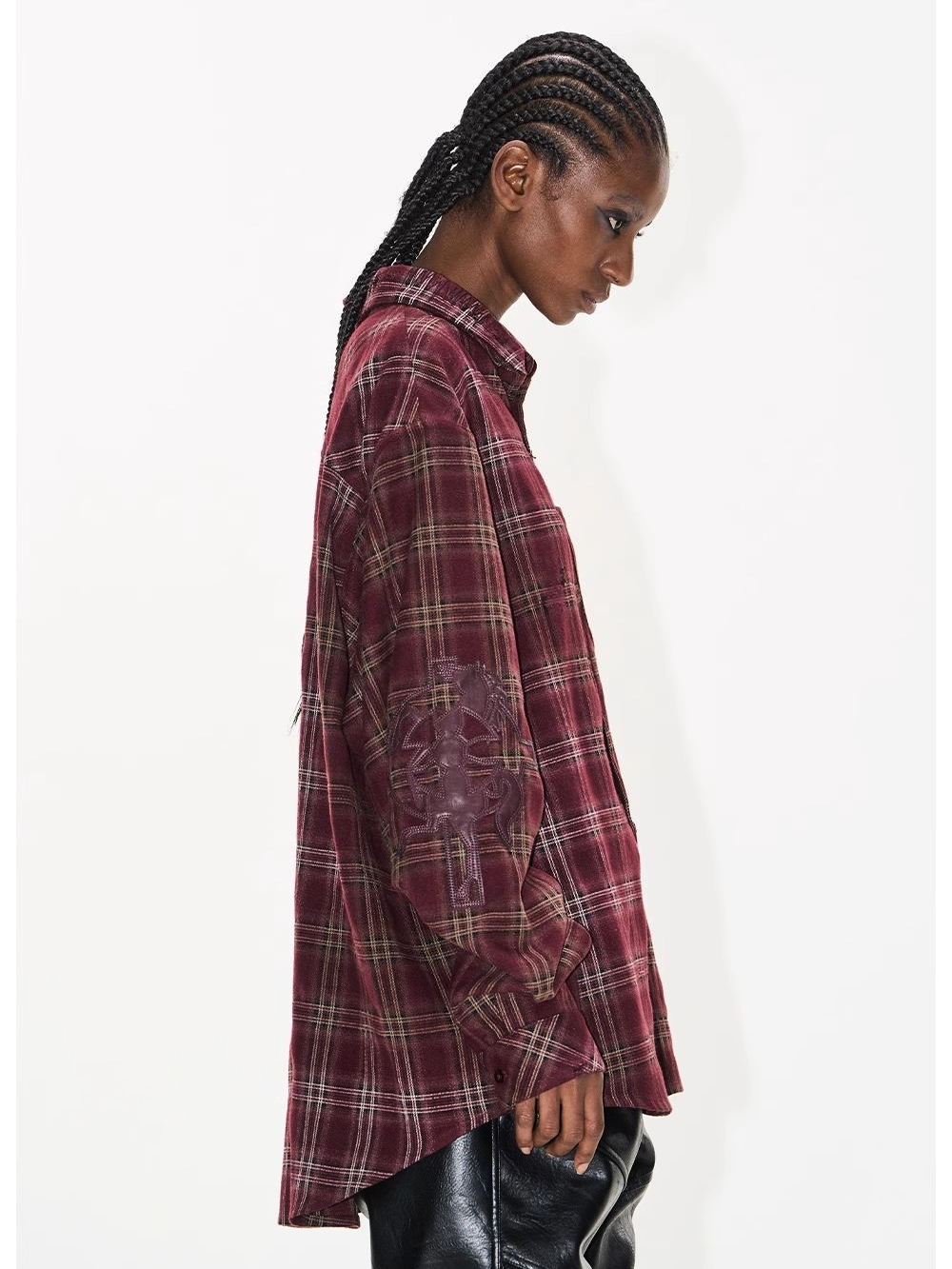 EXITMODE BY BLINDNOPLAN Washed Distressed Cross Warhorse Plaid Shirt