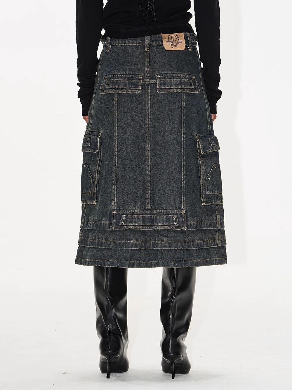 BLINDNOPLAN 25SS Metal Patchwork Distressed Utility Denim Skirt