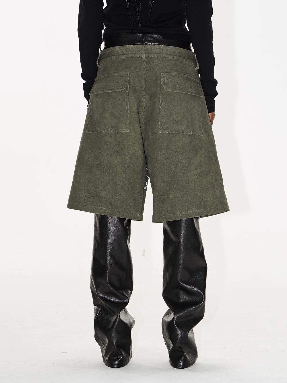 EXITMODE BY BLINDNOPLAN Faux Two-Piece Pearl Sail Fabric & Faux Leather Patchwork Pants