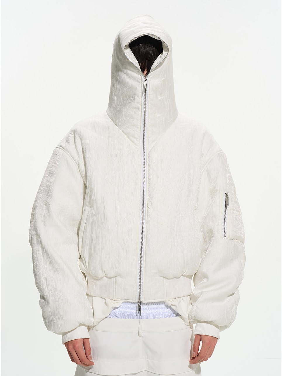 Textured Ribbed Oversized Hooded Puffer Jacket