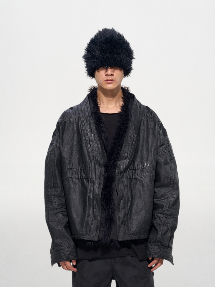 SAVAGES Detachable Fur-Collar Waxed Jacket