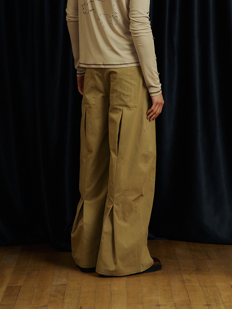 Khaki Pleated Casual Pants