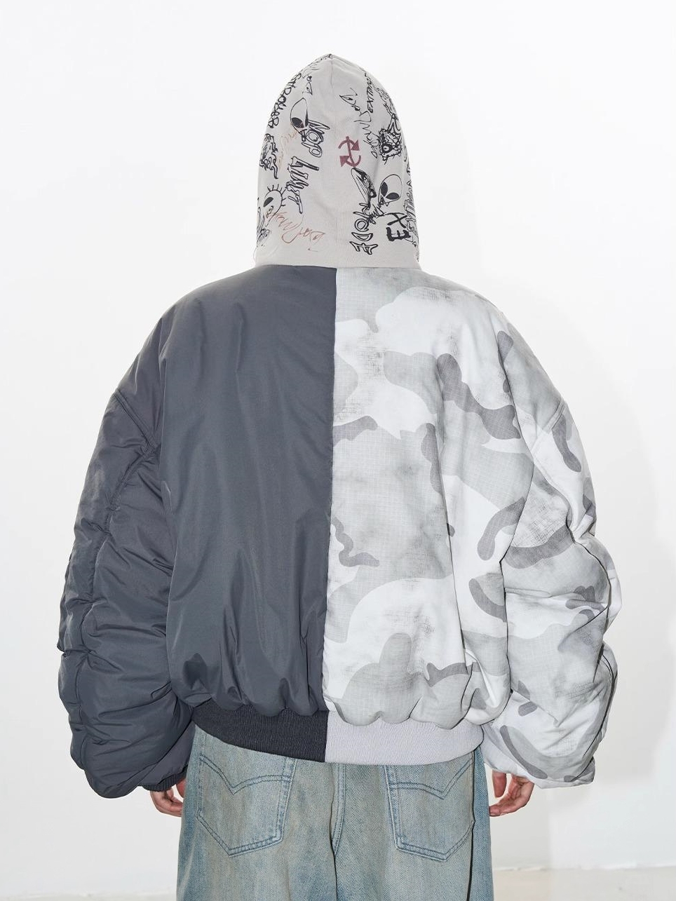 EXITMODE BY BLINDNOPLAN Yin-Yang Graffiti Hooded Bomber Jacket