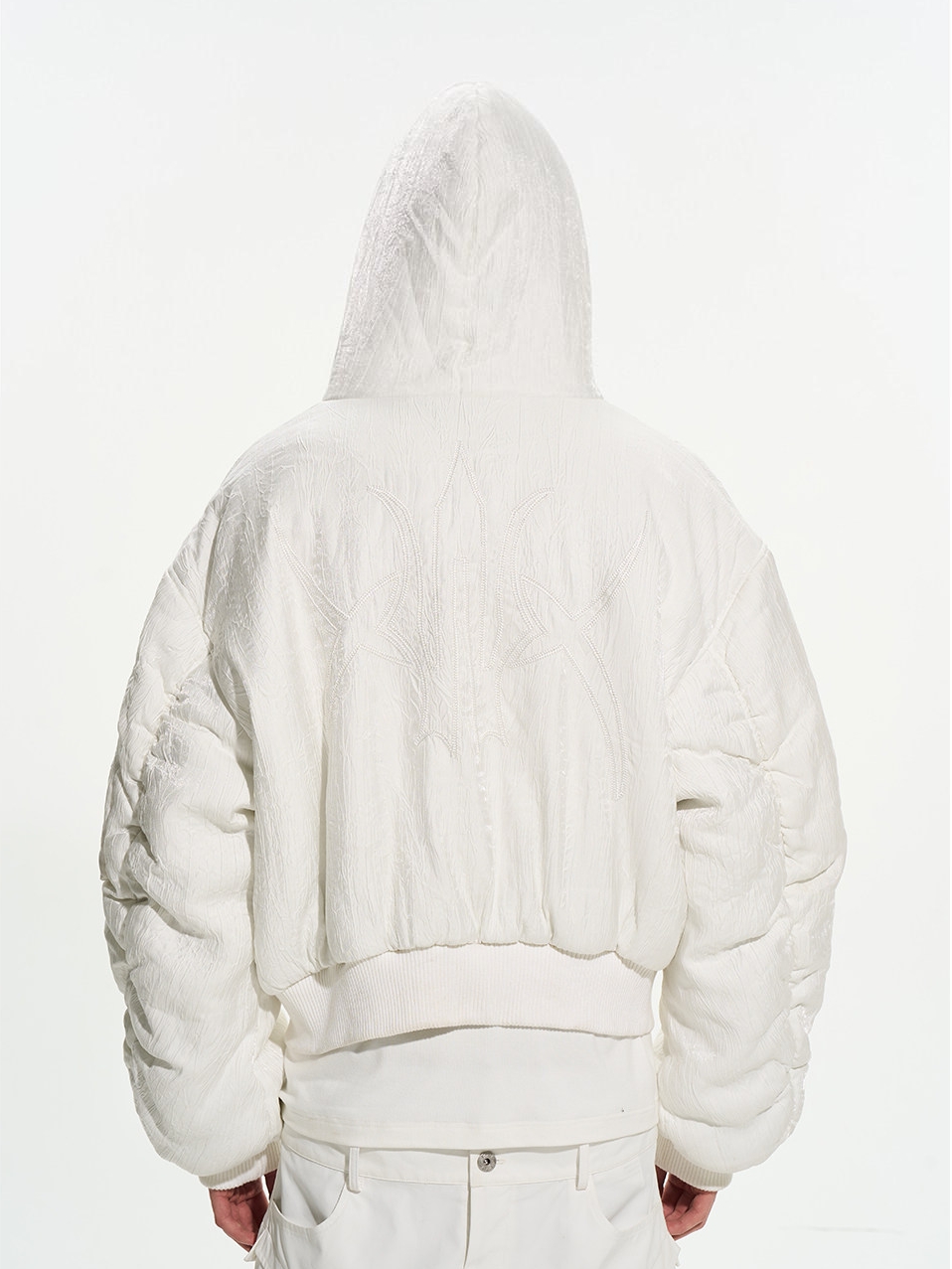 Textured Ribbed Oversized Hooded Puffer Jacket