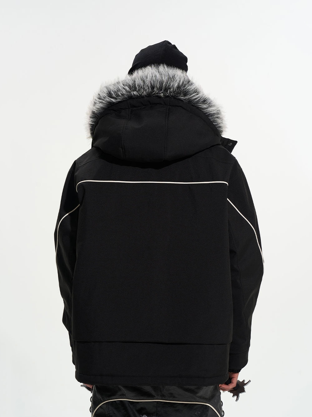 Detachable Black & White Fur Collar Parka