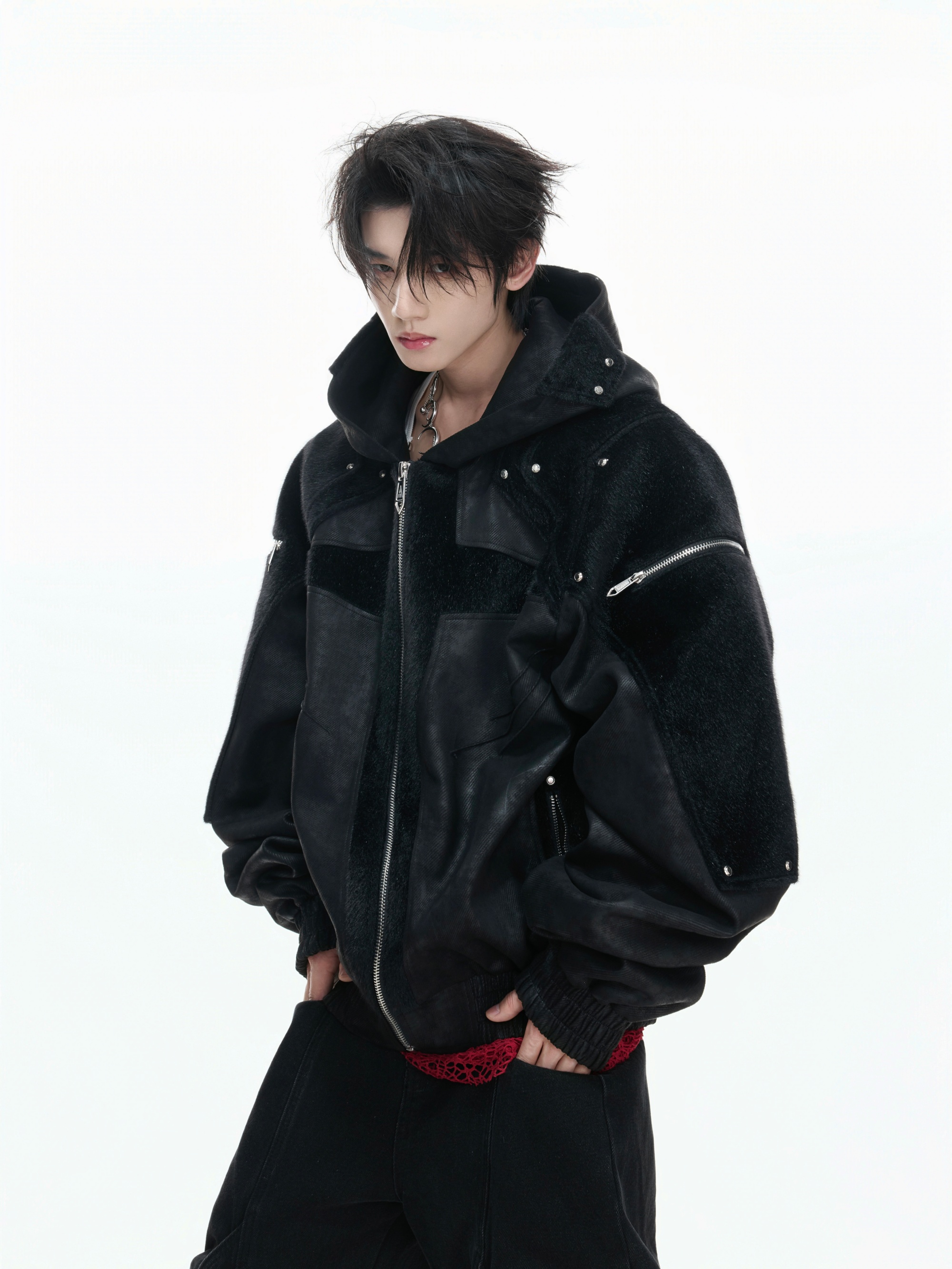 Deconstructed Armor Paneled Leather Jacket