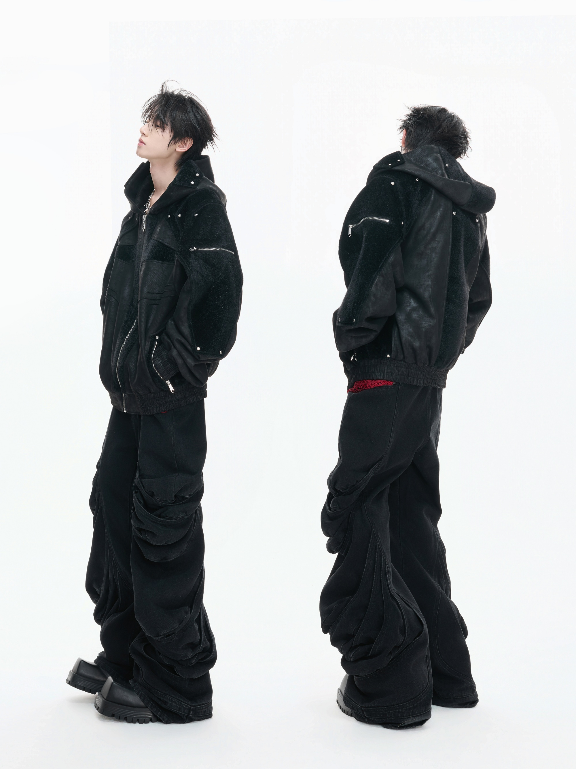 Deconstructed Armor Paneled Leather Jacket