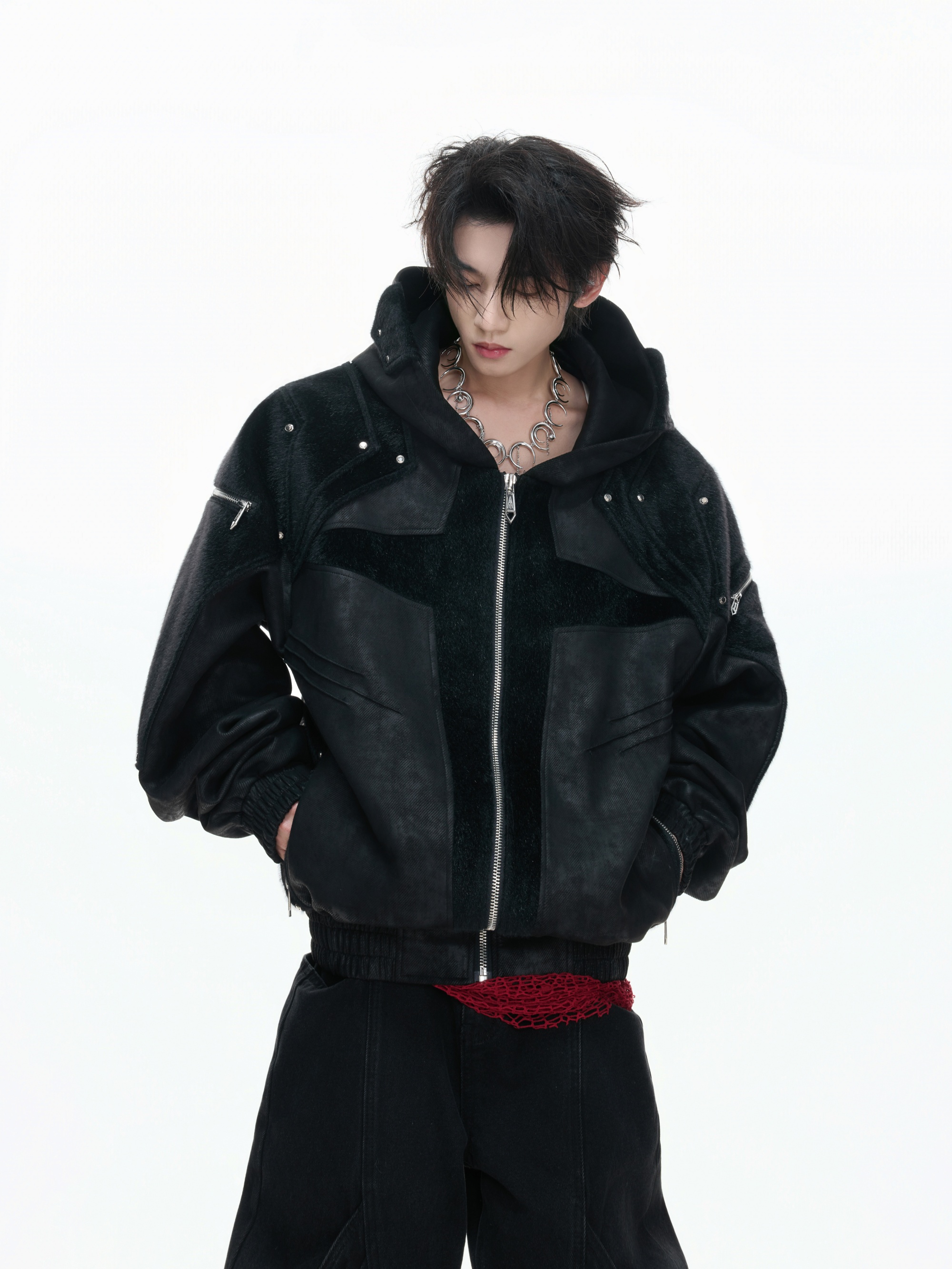 Deconstructed Armor Paneled Leather Jacket