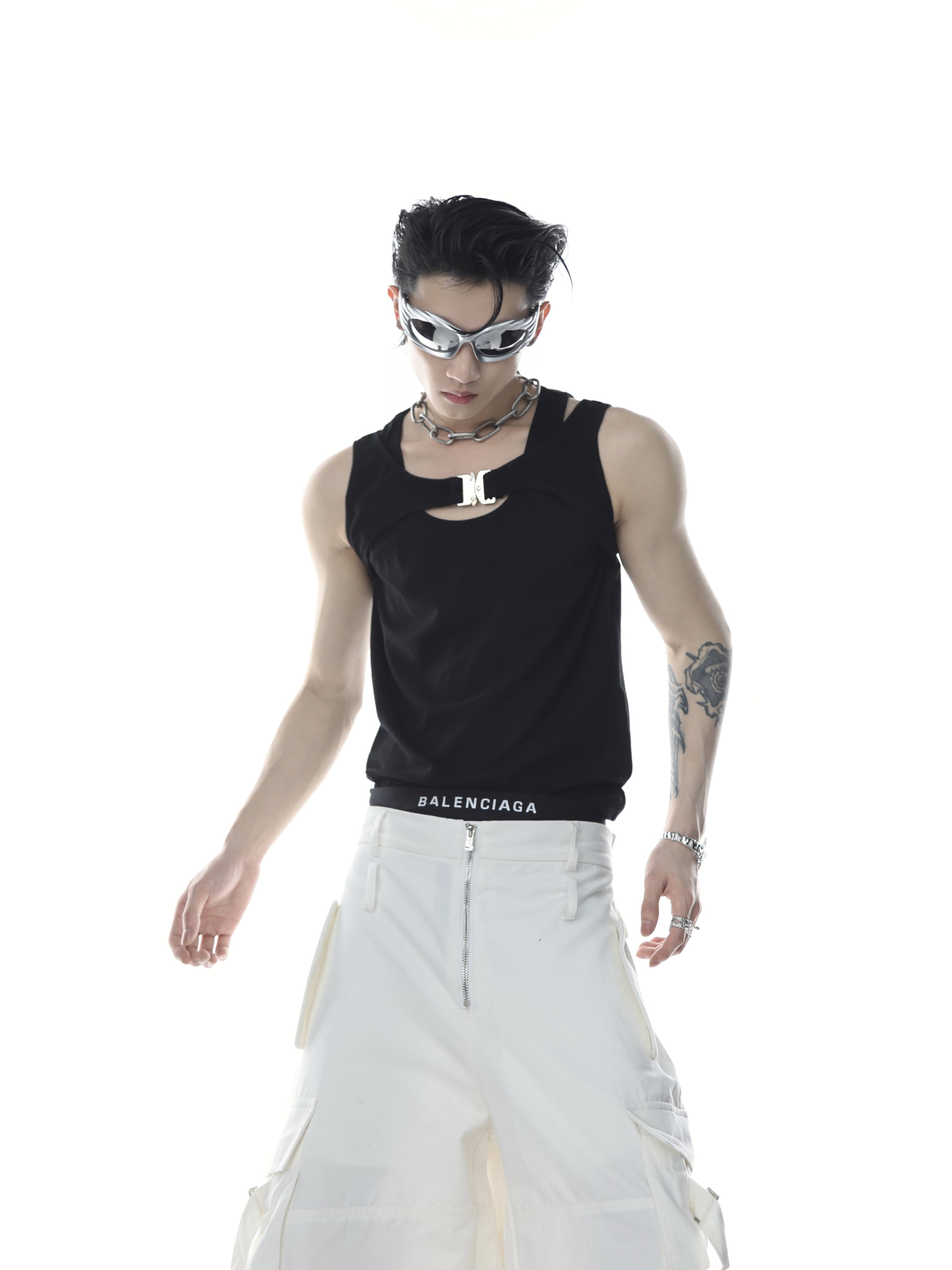 Faux Two-Layer I-Buckle Tank Top