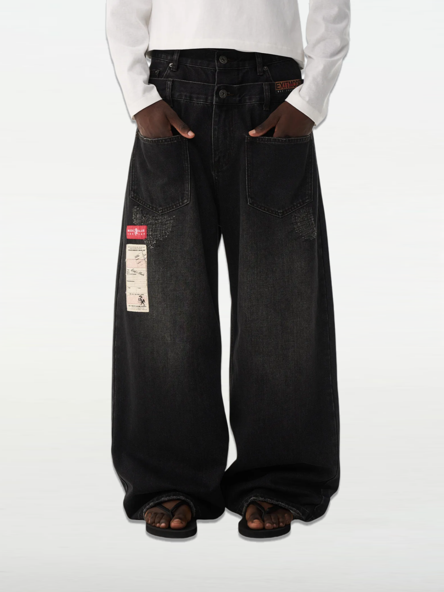 Double-Waist Washed Black Label Jeans