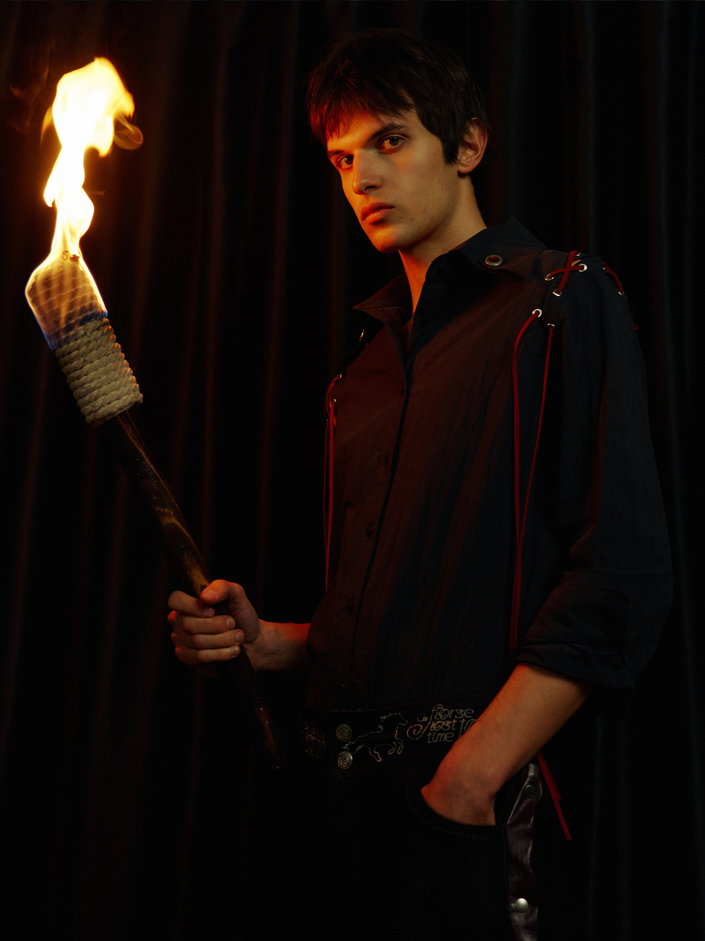 Double-Layer Collar Gemstone Shirt