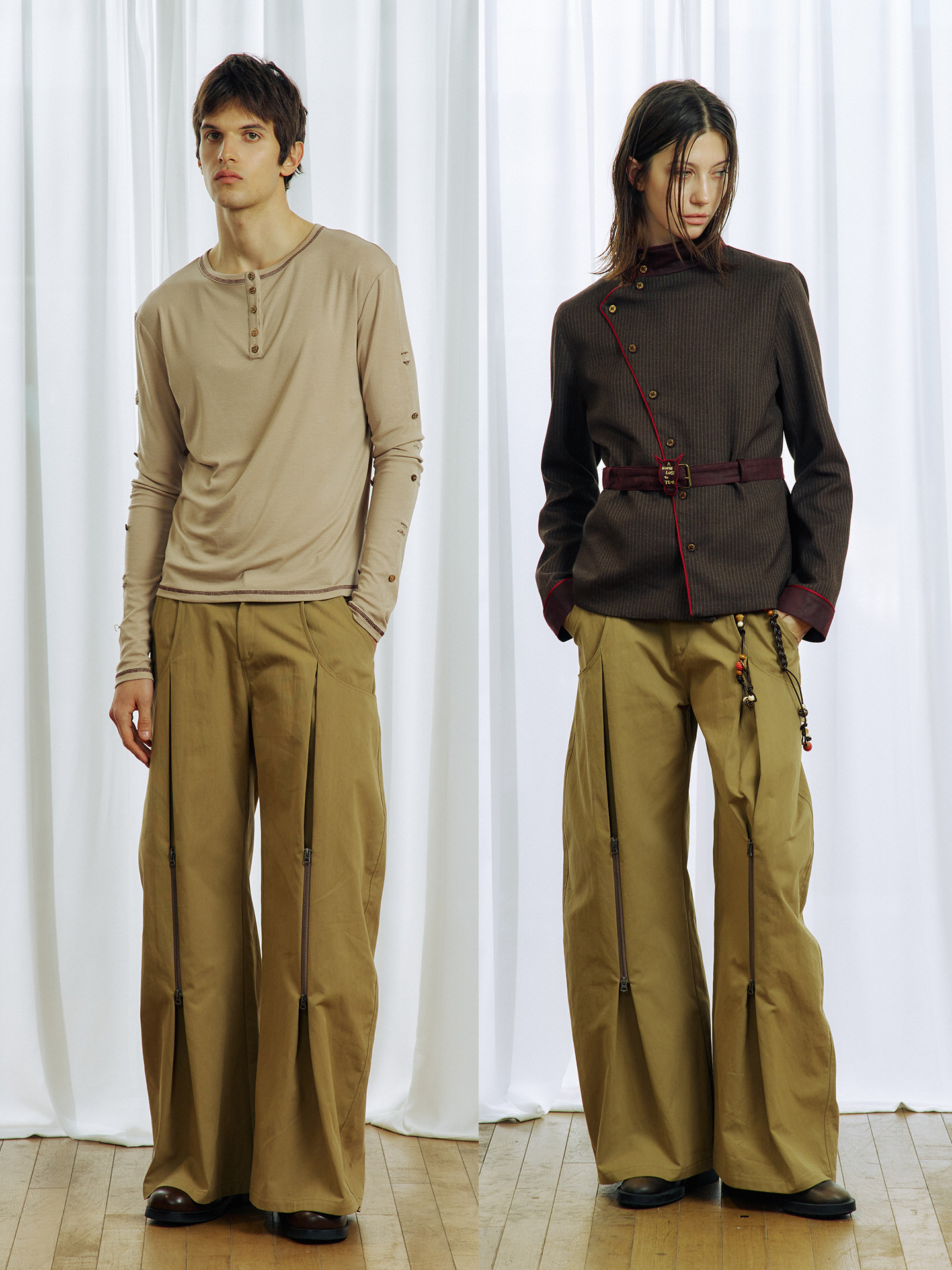 Khaki Pleated Casual Pants